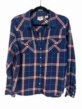 Levi’s Classic Fit Plaid Flannel Shirt XL Blue Purple Pearl Snap